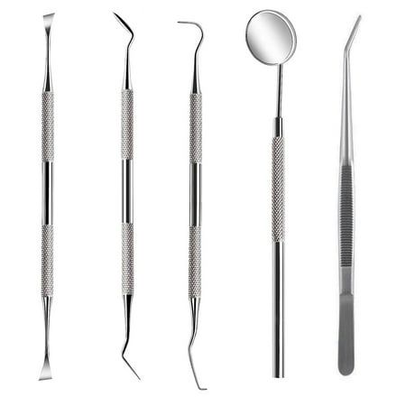 mordely dental cleaning and hygiene kit with premium stainless steel for plaque cleaner, tartar remover, with case, suitable for adults children and pets, stainless silver