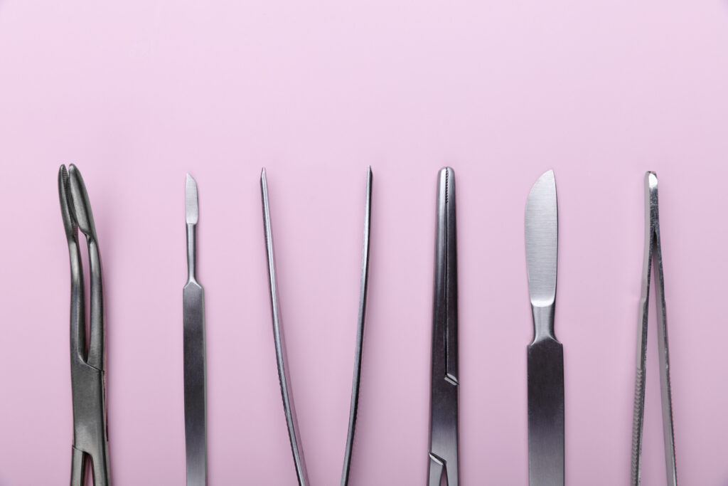 top view medical scalpel with other instruments medicine
